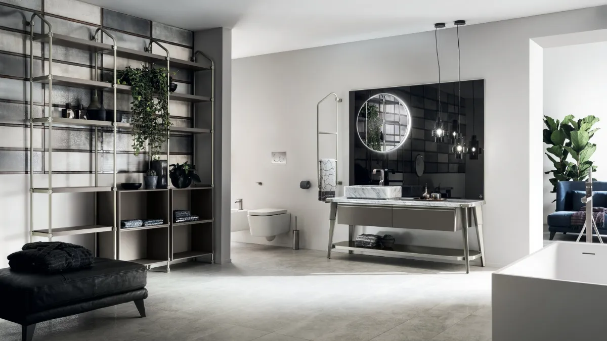 Mobile da Bagno Diesel in Decorativo Grigio Soft Dun con top e lavabo in marmo di Scavolini Bathrooms