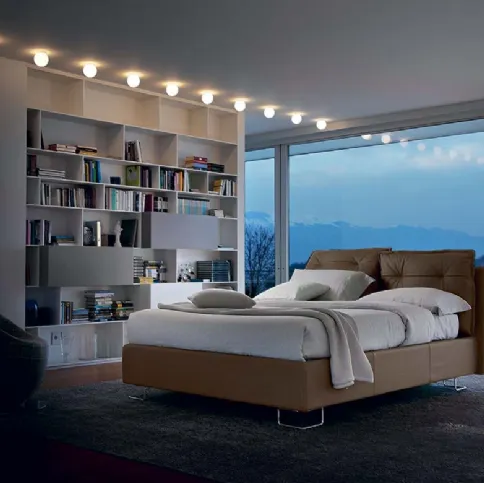 Letto in pelle Ambra con testiera imbottita e box contenitore di Bontempi Letti Design