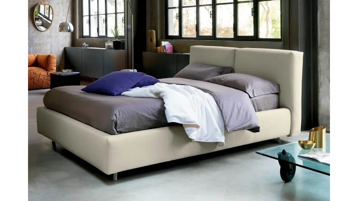 Letto con box contenitore in tessuto imbottito Kuna di Bontempi Letti Design