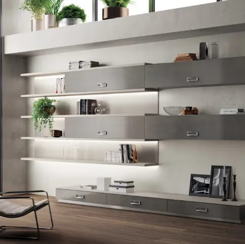 Libreria Living Exclusiva in laccato ossidato Stained Steel di Scavolini