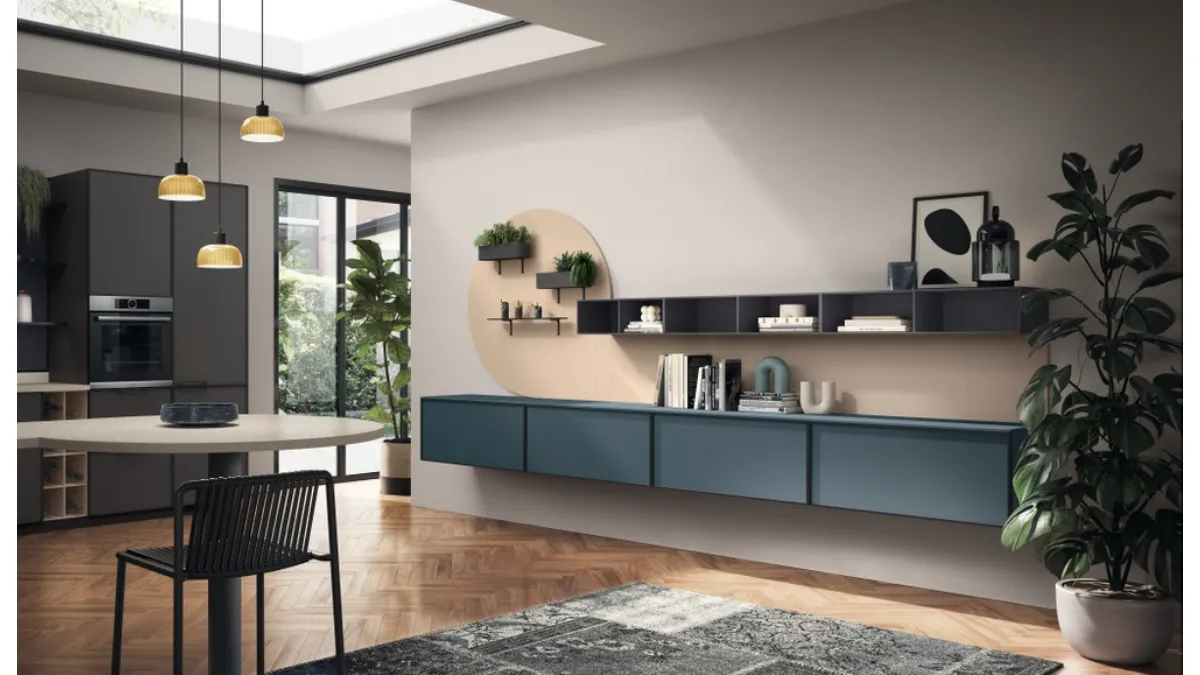 Parete Attrezzata Living Jeometrica Verde Ottanio di Scavolini