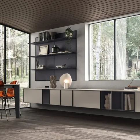 Parete Attrezzata Living Jeometrica in decorativo Soft Beige di Scavolini