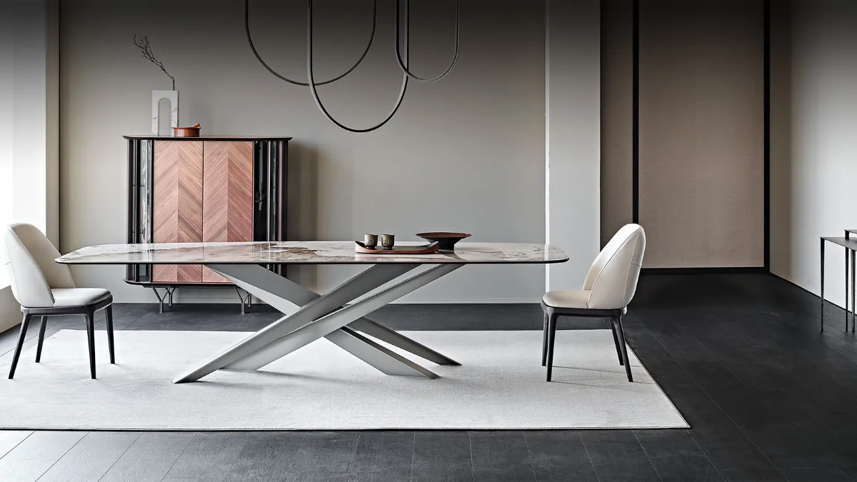 Tavolo Lancer con piano in ceramica effetto marmo Keramik di Cattelan Italia