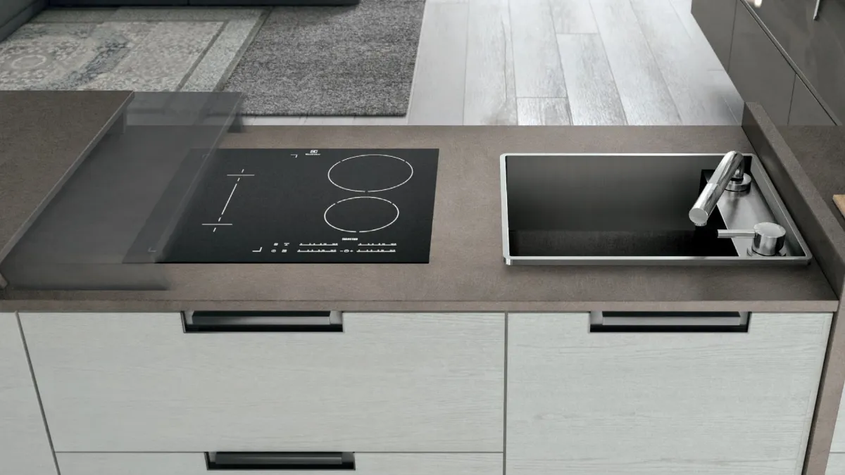 Cucina Moderna con penisola Clover 15 in legno e laccato di Lube