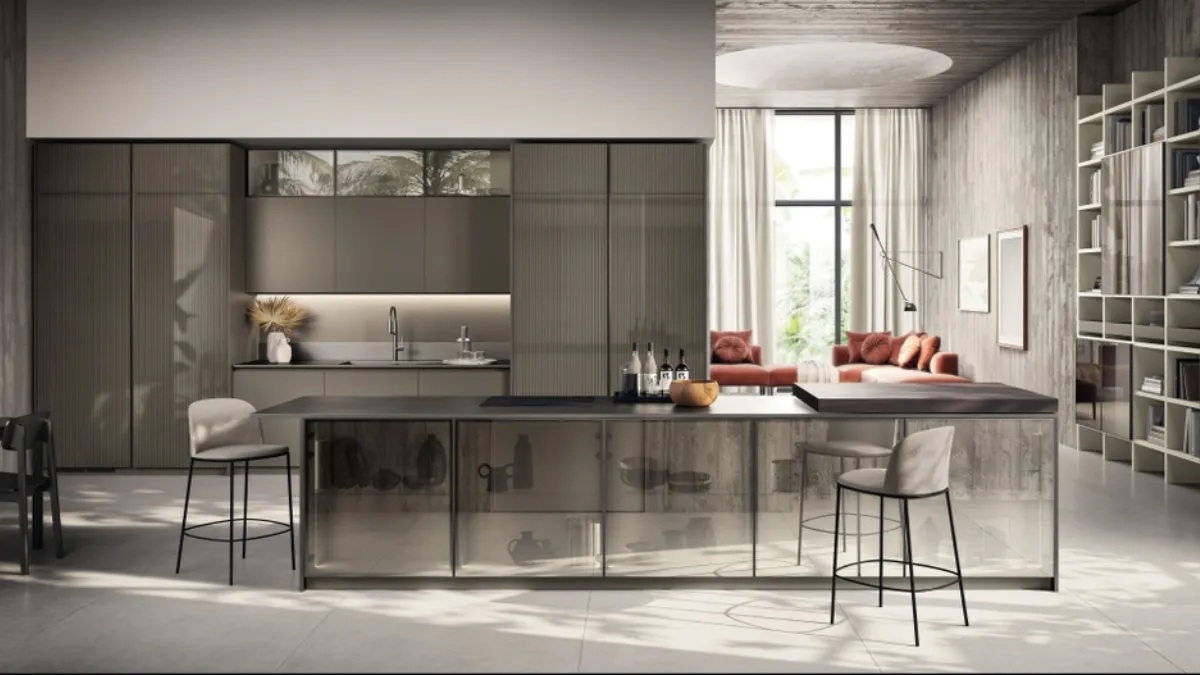 Cucina Moderna Libra in laccato lucido e opaco effetto Perlato Cuvée di Scavolini