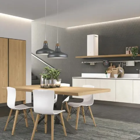 Cucina Moderna lineare in Rovere e laccato Clover 08 di Lube